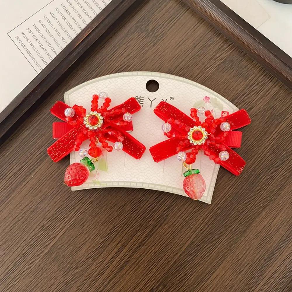 Hanfu Headwear Children's New Year Hairpin Cute Sweet Chinese Style Red Barrettes Tassel Tang Suit Ancient Style Hair Clip Girls