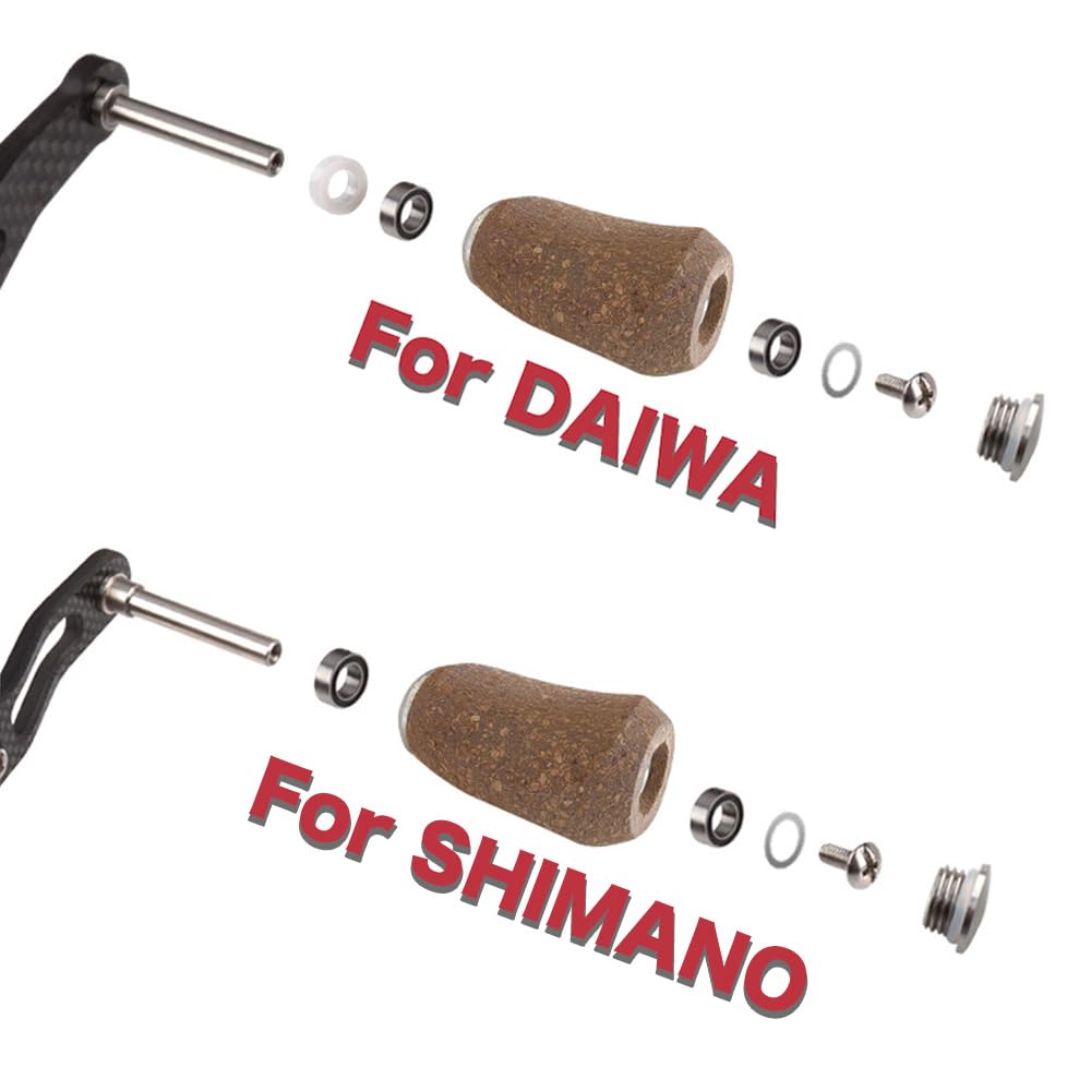 VISPREA Cork Wood Knob for Shimano and Daiwa Power Handles, Baitcasting Reels, Fishing Reel Handle Replacement with Screw and Bearing, YU324 (Gold)
