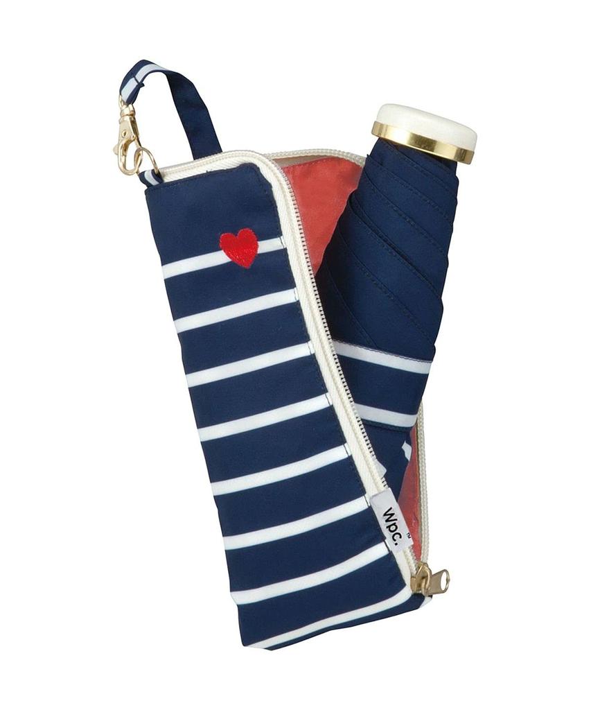 Folding Umbrella with Heart Embroidered for Sun and with Storage Wide Easy To Timeless Perfect for and Stylish and Product Wpc. Women's Border, Navy,