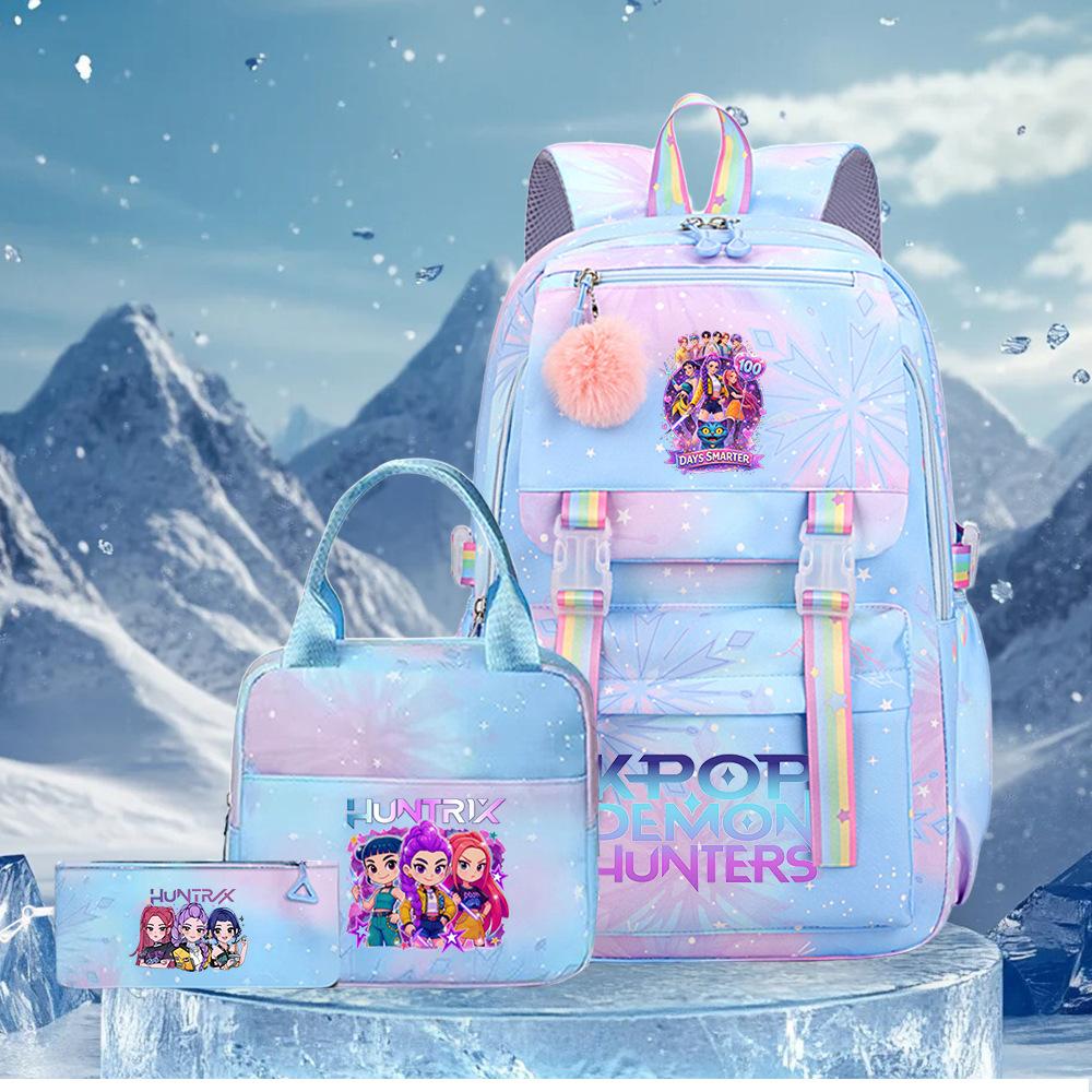 K-Pop Witch Hunters Cartoon Printed Student Pencil Bag Lunch Bag Three-Piece Backpack