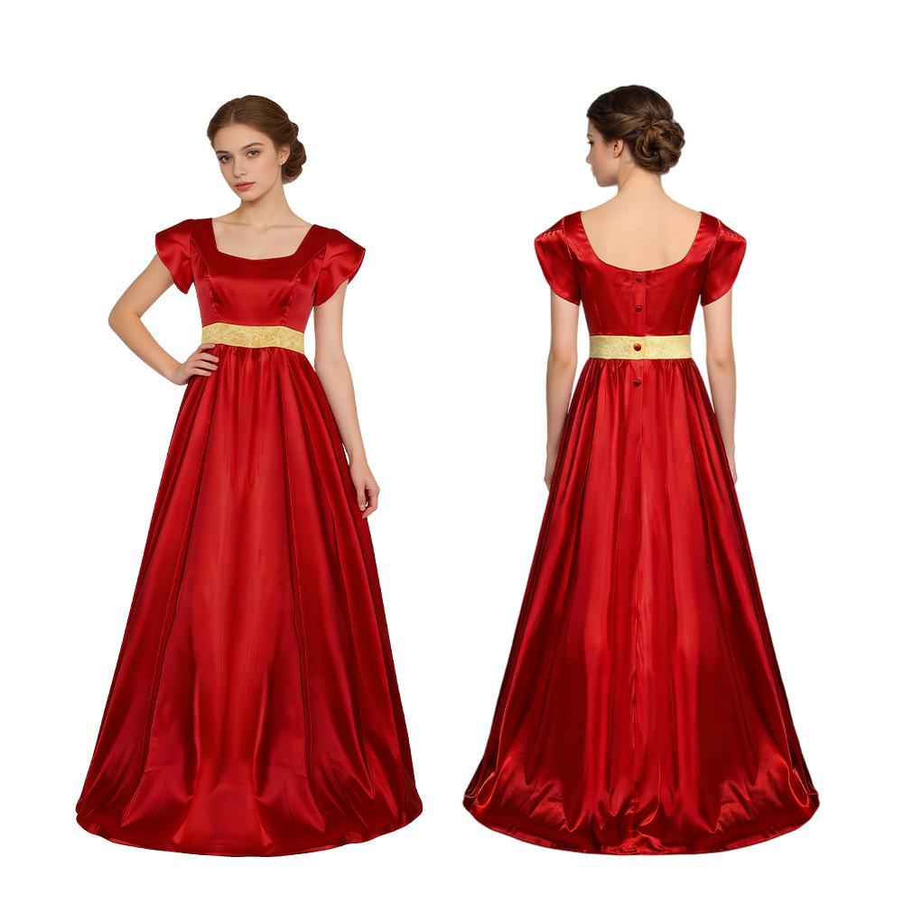 Bridgeton Regency Dress Silk Satin Bubble Sleeve Long Dress Halloween Victorian Cosplay Dress