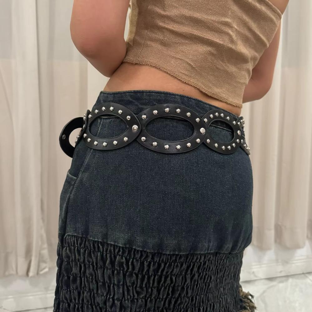 Delikli PU Deri Bel Bantları Ayarlanabilir Perçinli Bel Kemerleri Sokak Tarzı Kovboy Bel Kemerleri Günlük