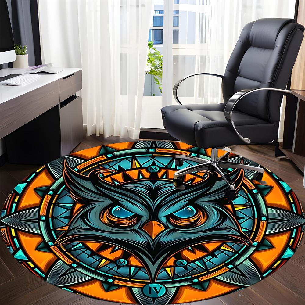 1pc Owl Mandala Office Round Area Rug, Under Office Chairs Bedroom Living Room Home Decor, Room Deco
