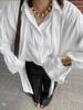 2025 French-Inspired Women's Long-Sleeved Shirt: Solid Color, Loose Fit, Single-Breasted with Ribbon
