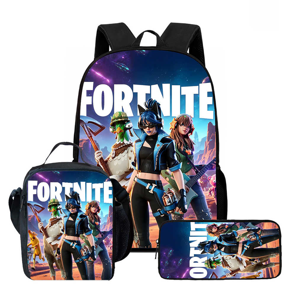 3Pcs Set Kids School Backpack With Lunch Bag & Pencil Bag,Cartoon Fortnite School Bags For Age 5-10,Lightweight For Boys Girls