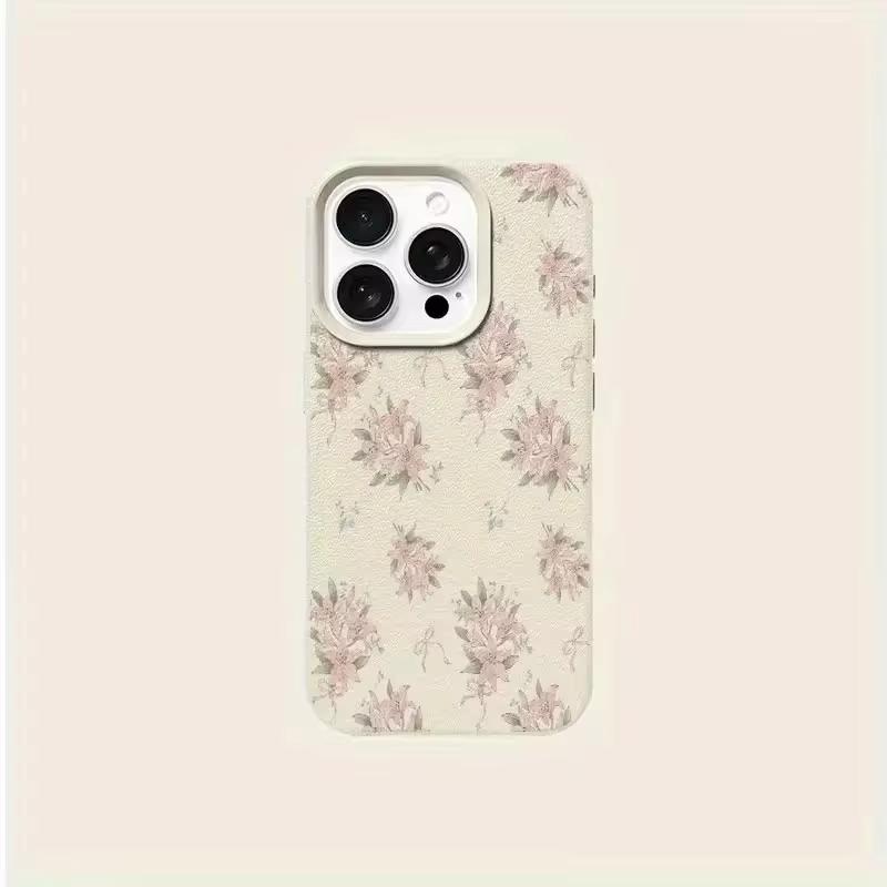 Elegant Lily Flower Pattern Lychee Texture Phone Case For iPhone 17 16 15 14 13 12 11 Pro Plus Max 17 Air X XR XS Silicone Cover