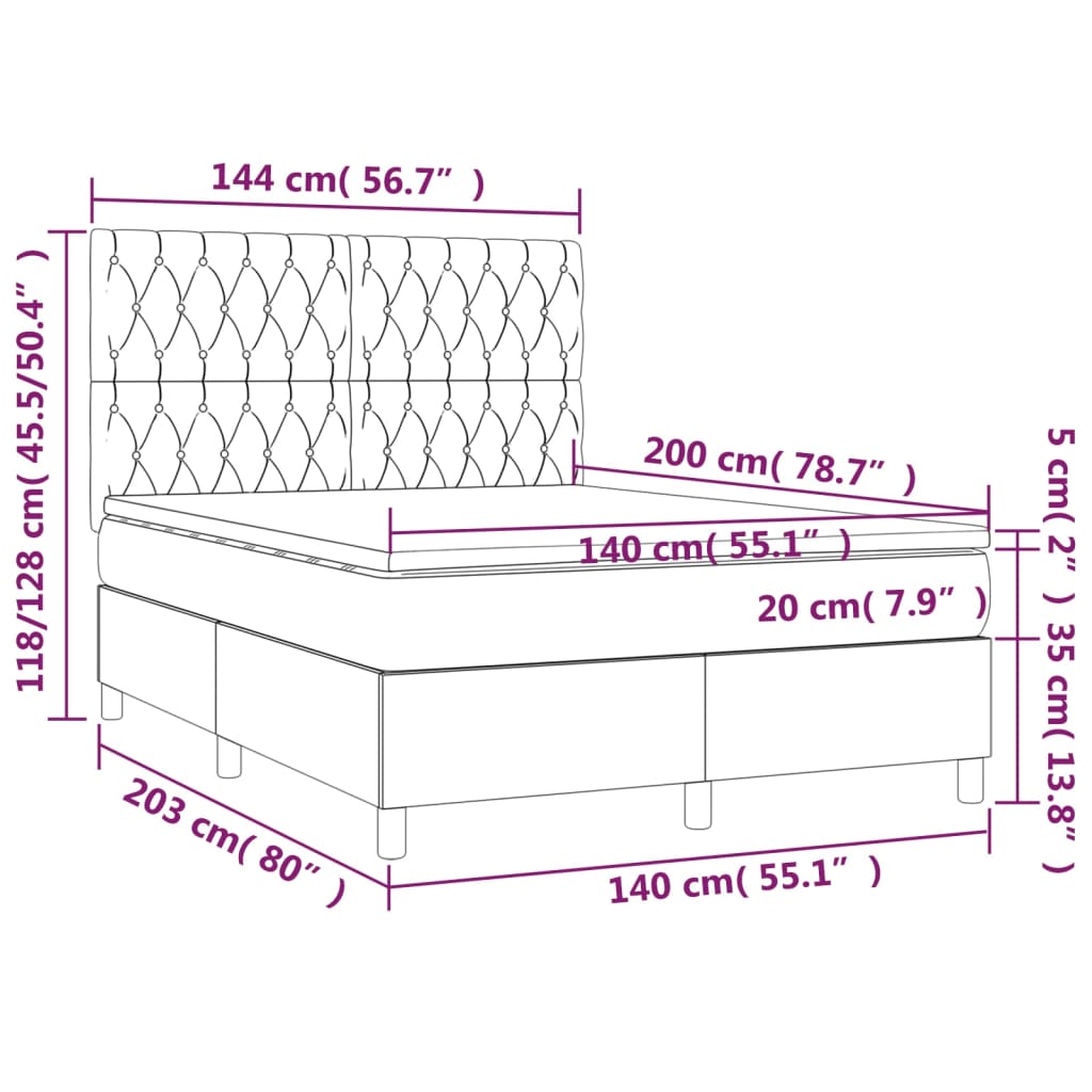 Vidaxl Letto Continentale Con Materasso, Taupe, Tessuto, 140X200 Cm