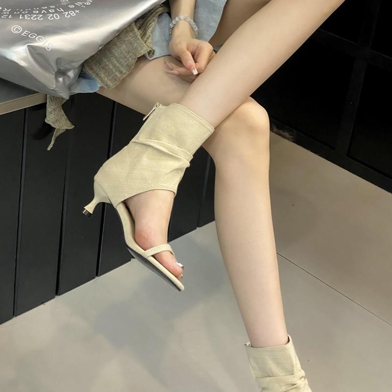 Beautiful open-toed cool boots autumn new temperament thin fashionable sexy cloth chair stiletto sandals