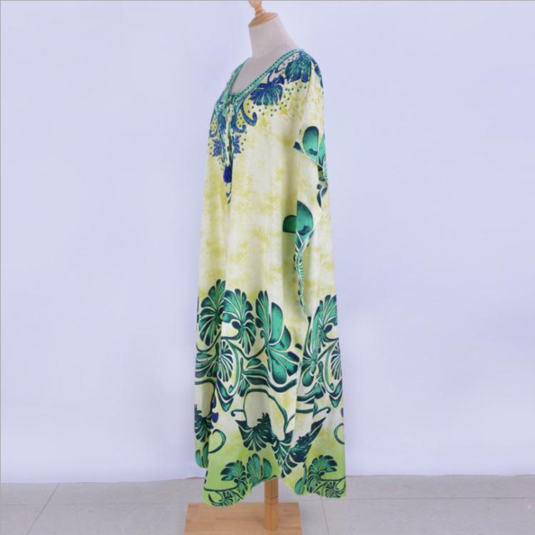 European & American Style Beach Cover-Up: Printed Long Robe Rayon Dress for Seaside Vacations and Swimwear.