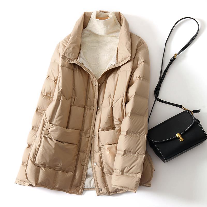 French elegant light down jacket short stand-up collar solid color warm top temperament jacket women's autumn and winter