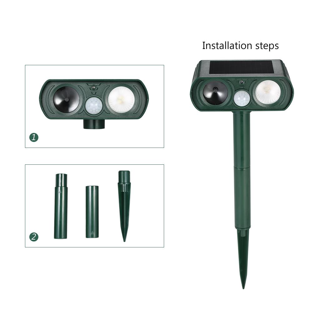 

Ultrasonic Solar Animal Repeller with Infrared Sensor for Rodents, Cats, Dogs, and Birds Multifunction Repeller (with Flash Function) grass зелений колір
