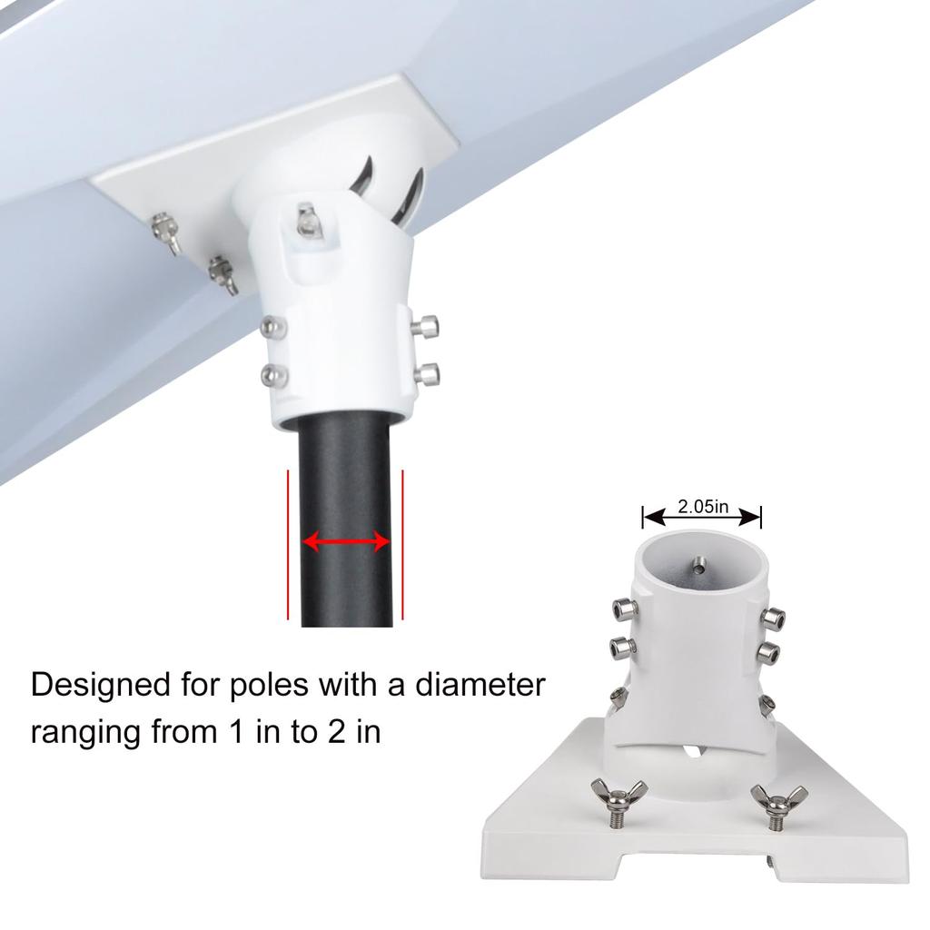 PowGrow Pipe Adapter Pole Mount for Starlink Gen 3 Adjustable Aluminum Alloy White