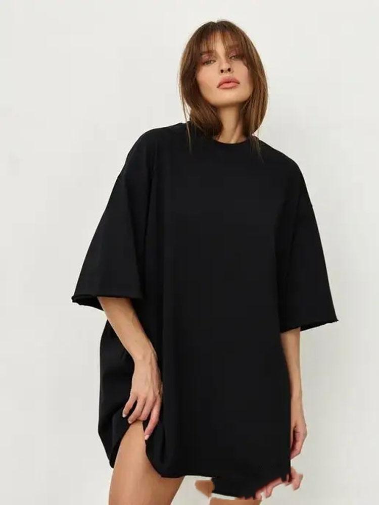 2025 Spring And Summer Cotton T-shirt Solid Colour Short-sleeved Female Loose Large Version Youthful Woman Clothes