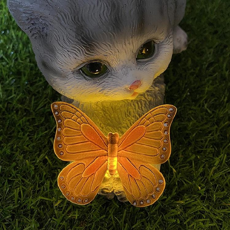 Butterfly Cats Statue Garden Ornament Solar Light Lawn Decors Home Yard Statue Festival Resin Figurine