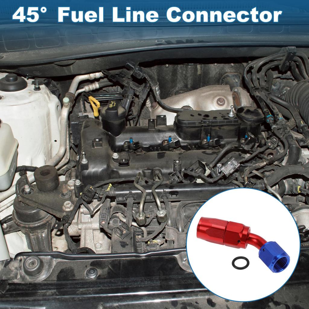 A ABSOPRO Female Flare Reducer Hose Fitting Adapter TF-1001-AN6 45° Fuel Line Connector with Aluminum O-Ring Red, Blue