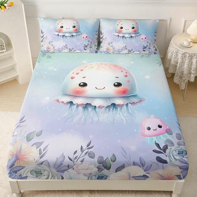 Sea Life Jellyfish Pattern Sheet Three-Piece Digital Printing Bedding Set Adult Children