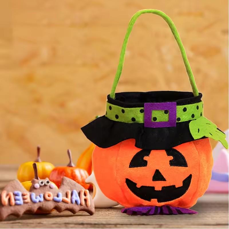 Samt Süßigkeiten Tragetasche Gruseliges Kürbisdesign für Halloween Süßigkeiten Aufbewahrung & Geschenkvergabe Premium Halloween Partyzubehör