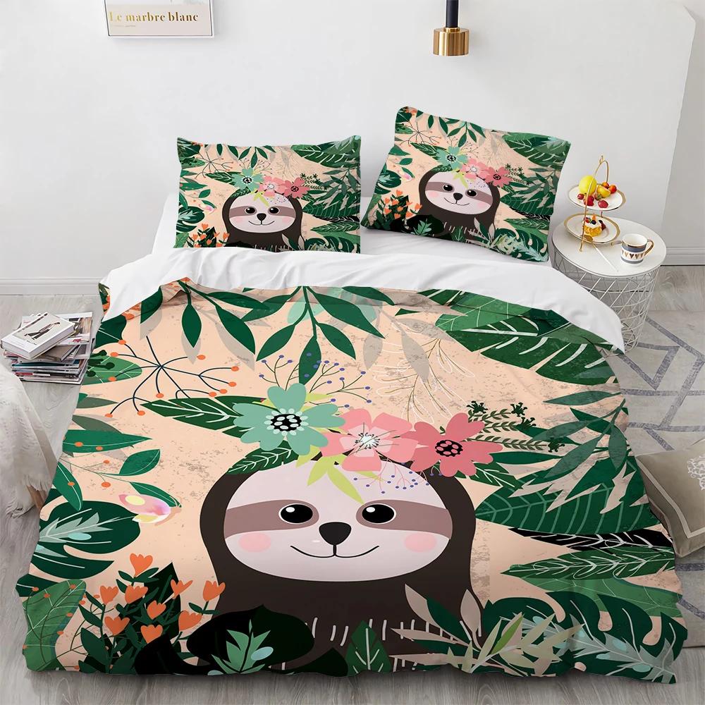 Watercolor Brown Sloth Duvet Cover Cartoon Animals Pattern For Kids Teens Boys Girls Wildlife Bedroom Decorations Quilt Cover
