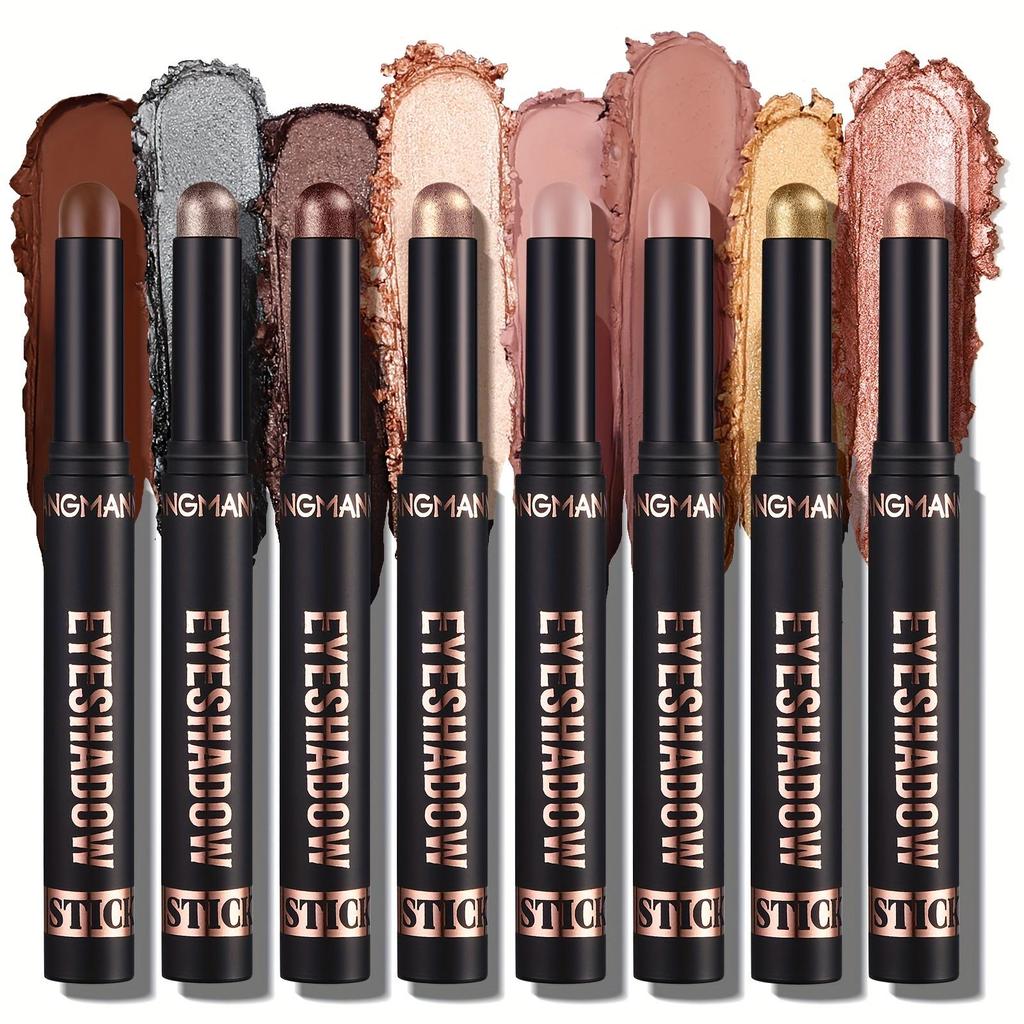 8-Color Eye Shadow Stick Long-Lasting Waterproof Cream To Powder Shimmer Glitter Eyeshadow Pigmentation Makeup Eyeshadow Pencil for Music Festival
