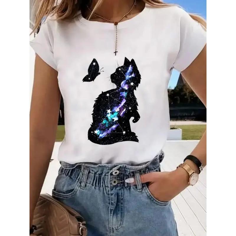 Short Sleeve Print Clothes Women Spring Summer Female Tee Fashion Cat Love Sweet Valentine Shirt Lady Graphic T-shirt