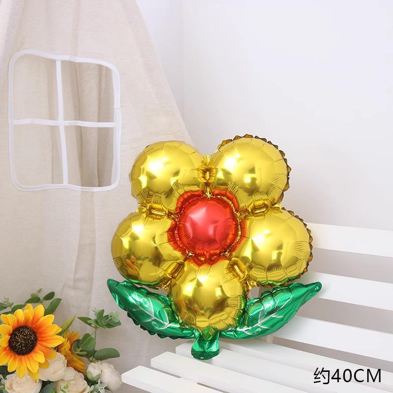 Green Leaf Sun Flower Aluminum Film Balloon Children'S Birthday Party Arrangement Five Petals Aluminum Foil Balloon