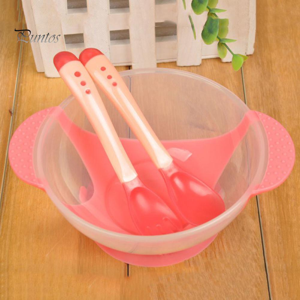 Puntos Kids Baby Child Suction Cup Training Feeding Bowl + Spoon + Fork Tableware Set