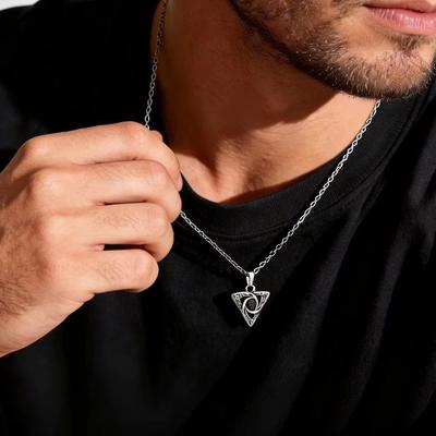 Vintage Keltisches Knoten-Anhänger mit eingelegtem schwarzem Opal Türkis Halskette für Männer, Retro Mode Naturstein Edelstahl Schmuck