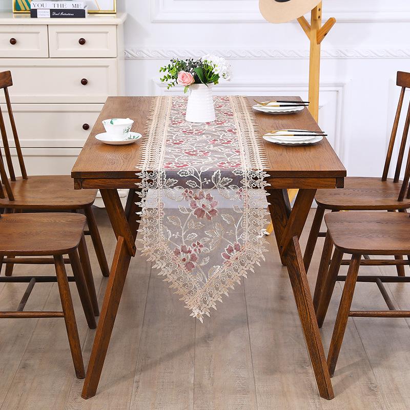 Exquisiter bestickter Tischläufer aus Polyester – Tischläufer für Feiertage, Hochzeiten, Zuhause, Esszimmerdekoration – lebendige Schreibtischdekoration aus Stoff