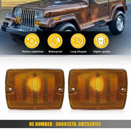 2x Front Turn Parking Signal Lamp Housings Cover For Jeep Wrangler YJ 1987-1995