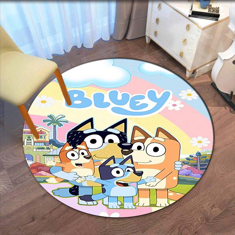 Bluey Printed Round Rug Carpet Chair Rug Area Rug Entryway Doormats,for Office Chair Living Room Bedroom Kitchen Room.