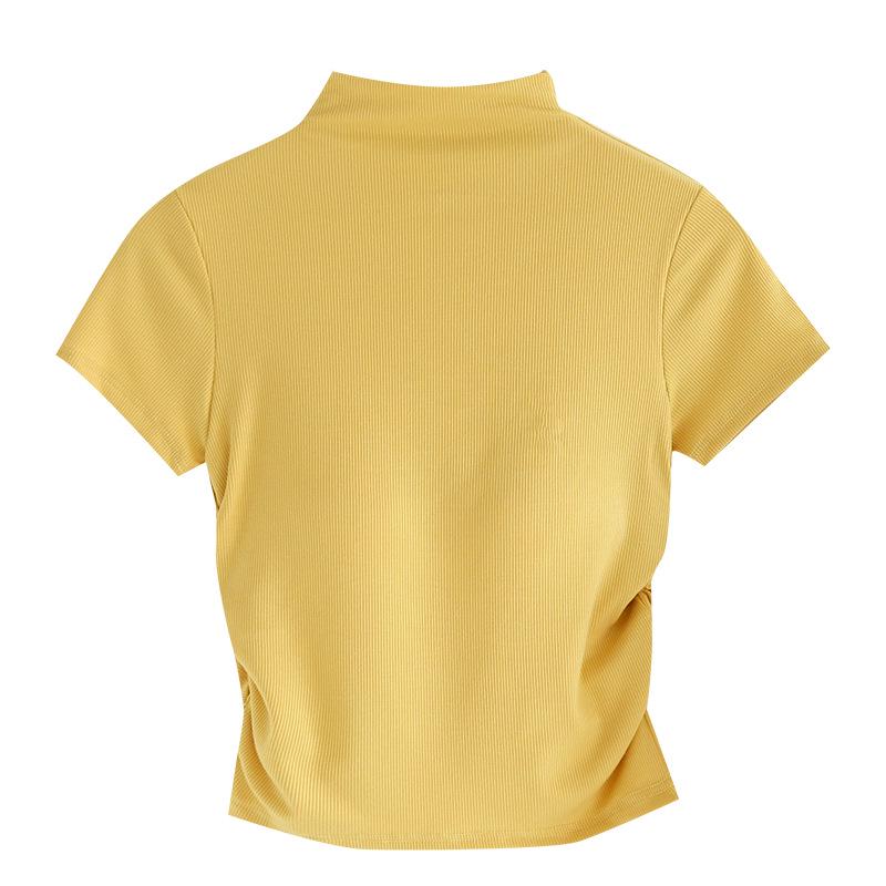 Women's Slim High Collar Short Sleeve T-Shirt with Chest Pads
