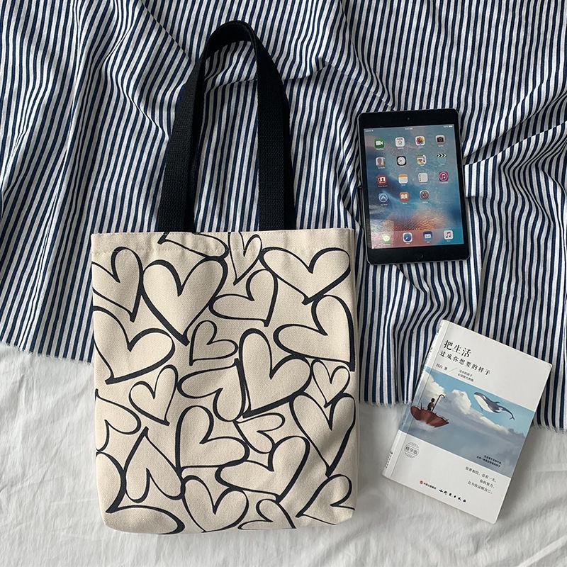 2025 Korean Style Heart Cloud Polka Dot Canvas Tote for Women