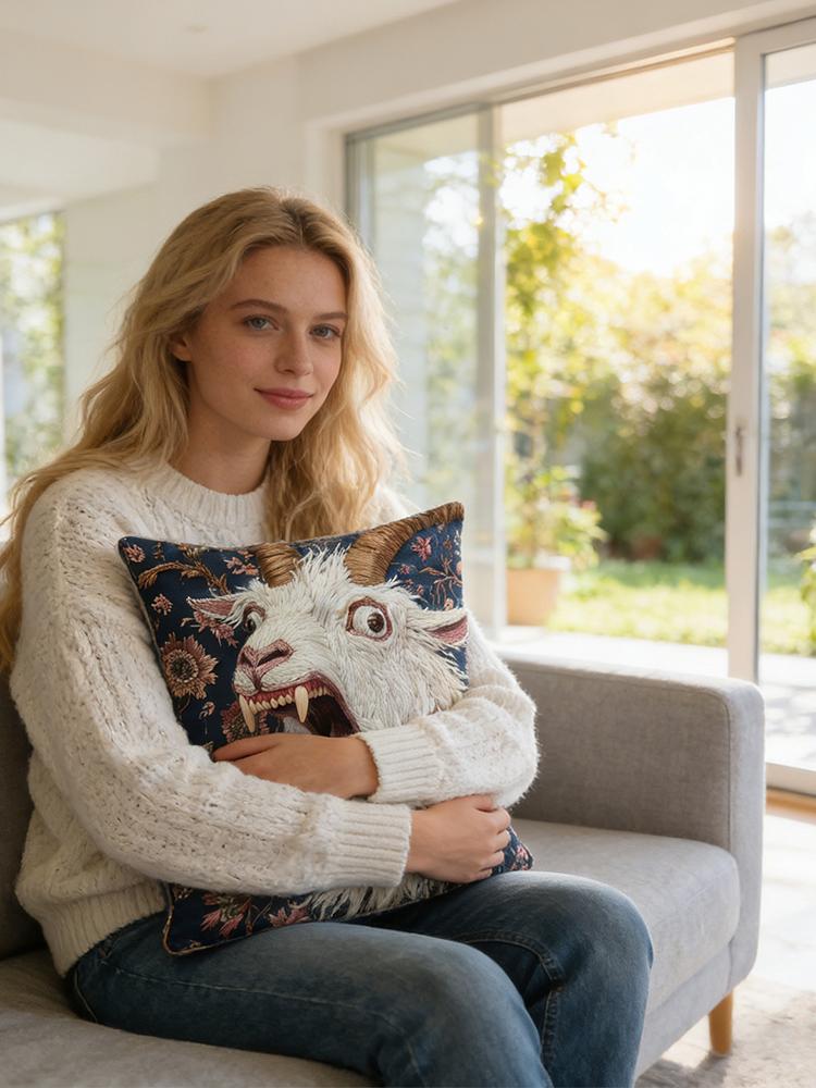 Schreiende Ziege Kissenbezug 45x45 cm Lustiger Tiergrafik Überwurf-Kissenbezug für Couch Sofa Schlafzimmer Wohnzimmer