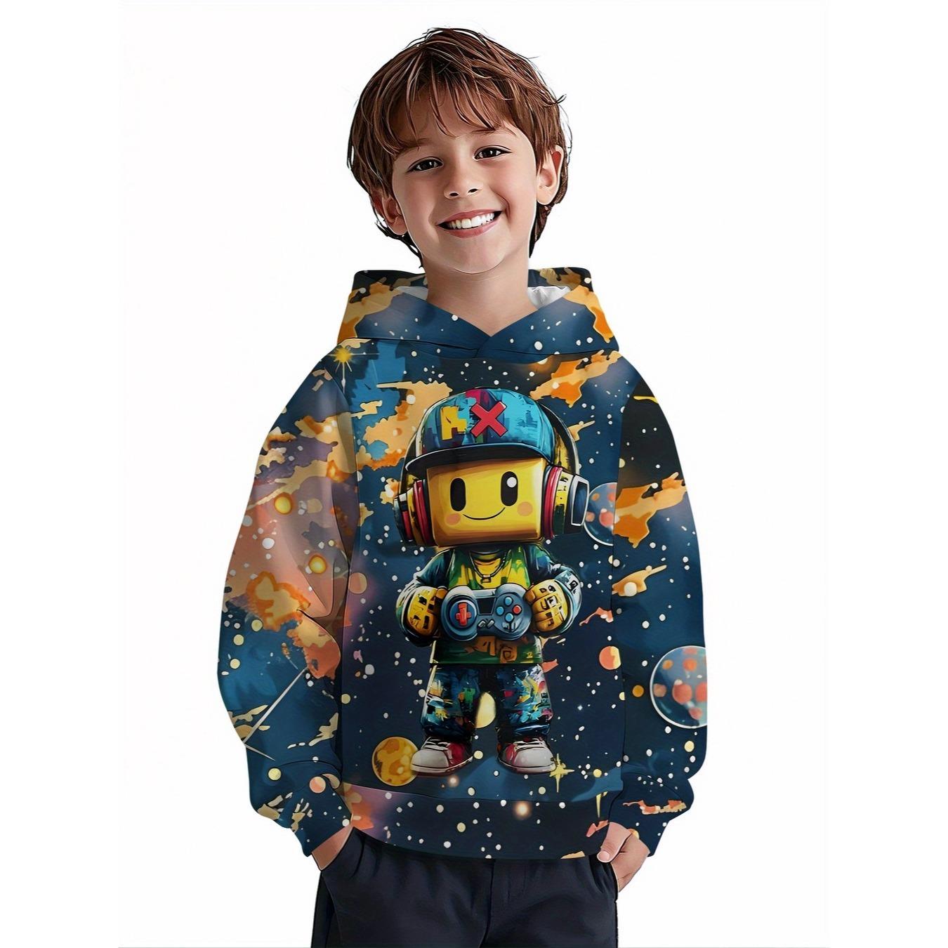 

Худи для мальчиков с 3D цифровой печатью - Рисунок Космос Астронавт Робот Галактика, Яркие цвета, Повседневная одежда на весну и осень 13-14Y