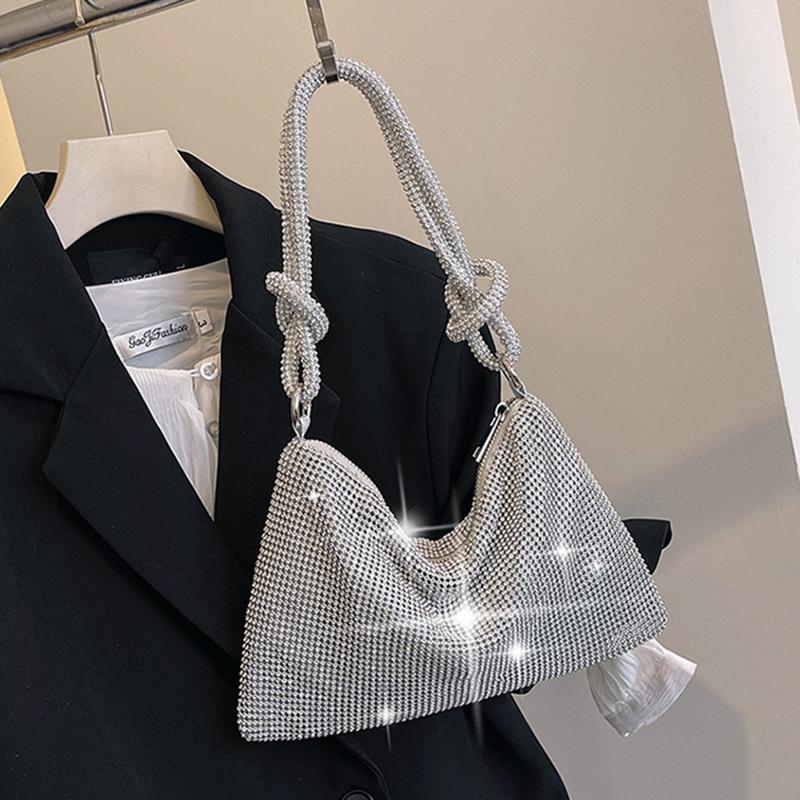 

Yogodlns Luxury Designer Shoulder Bag Handmade Shining Rhinestones Evening Clutch Bag Purse Crystal Purses and Handbag Hobo Bags 31.5x1x15cm серебряный