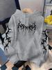Minimalist Thorns and Spikes Printed Hooded Sweatshirt with Abstract Sharp Art Fonts on the Chest American Street Pullover Hoodie