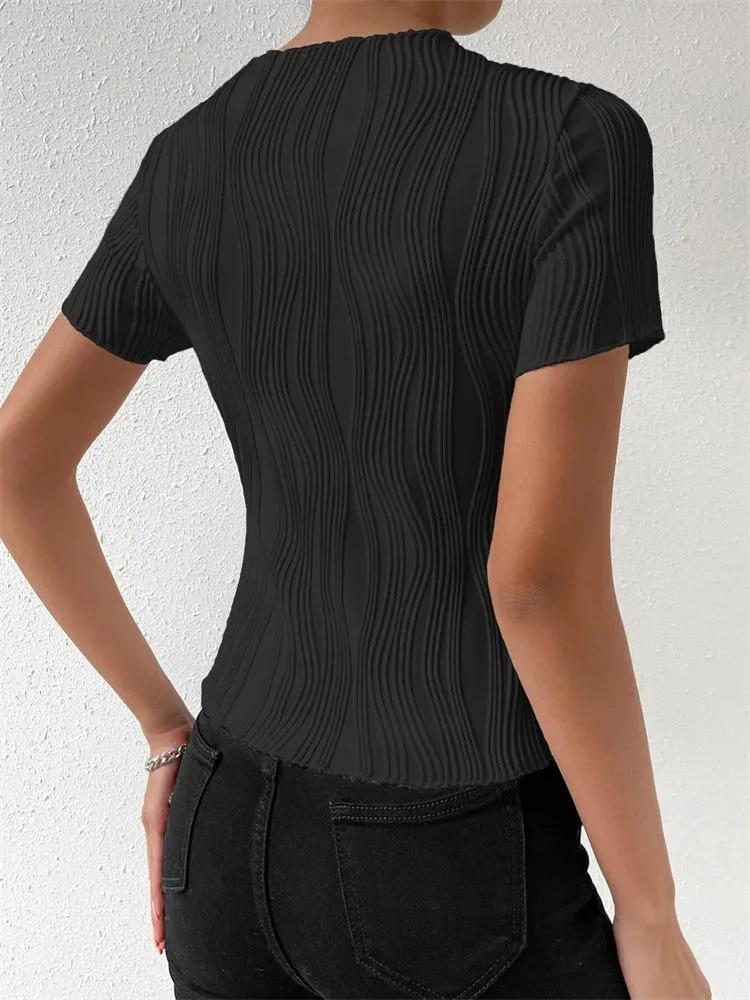 T-shirt Phumee Casual Round Neck Short Sleeve  Rib-knit A2181