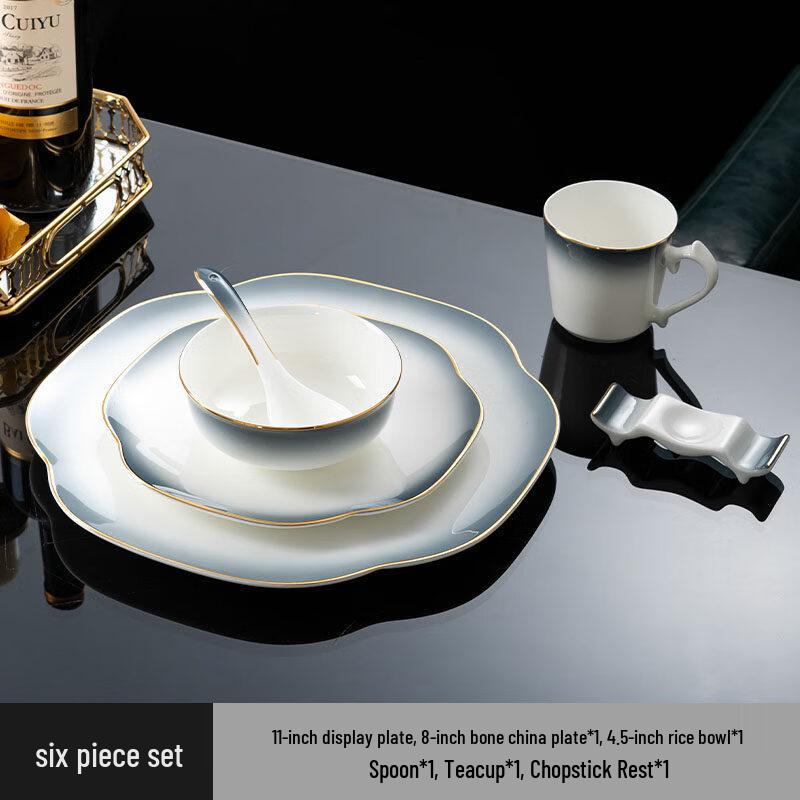 Ruhan New Chinese Style Gradient Grey Bone China Dinnerware Set