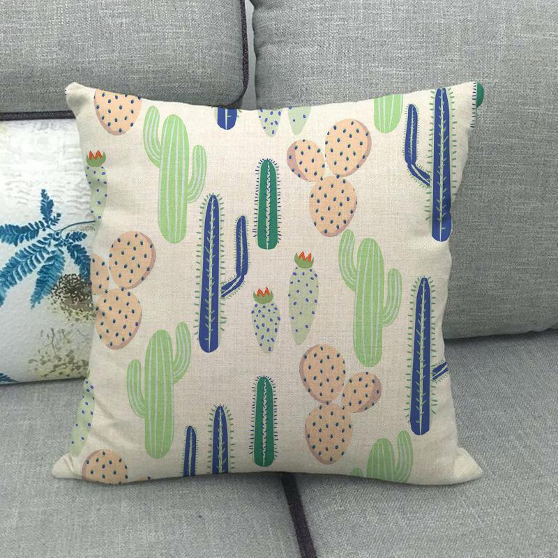 Green Plant Cactus Pattern Digital Printing Short Plush Pillow Covers For Car Sofa Office Cushion Cover Home Goods 60X60Cm