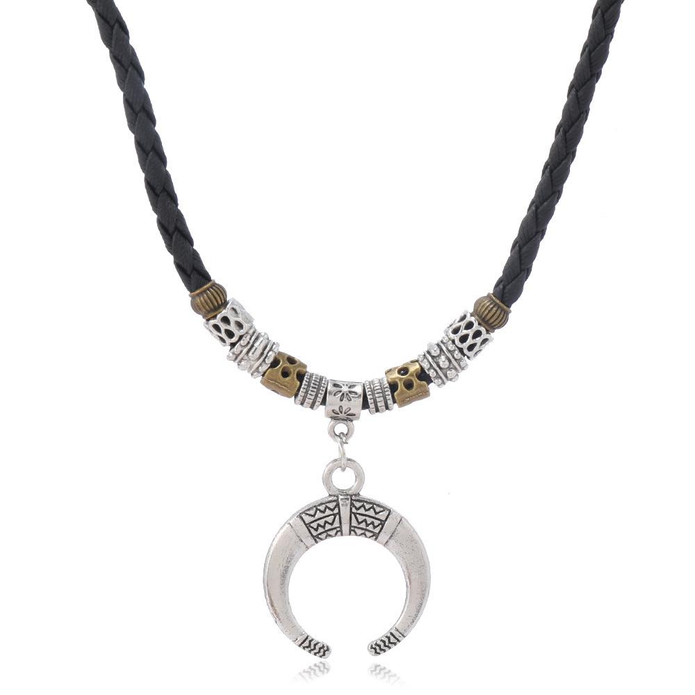 Unisex Retro Bohemian Crescent Moon Leather Choker Necklace with a Spicy Edge