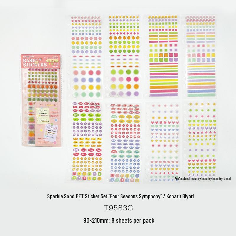 Four Seasons Symphony Glitter Sand PET Sticker Set: Dots, Numbers & Geometry