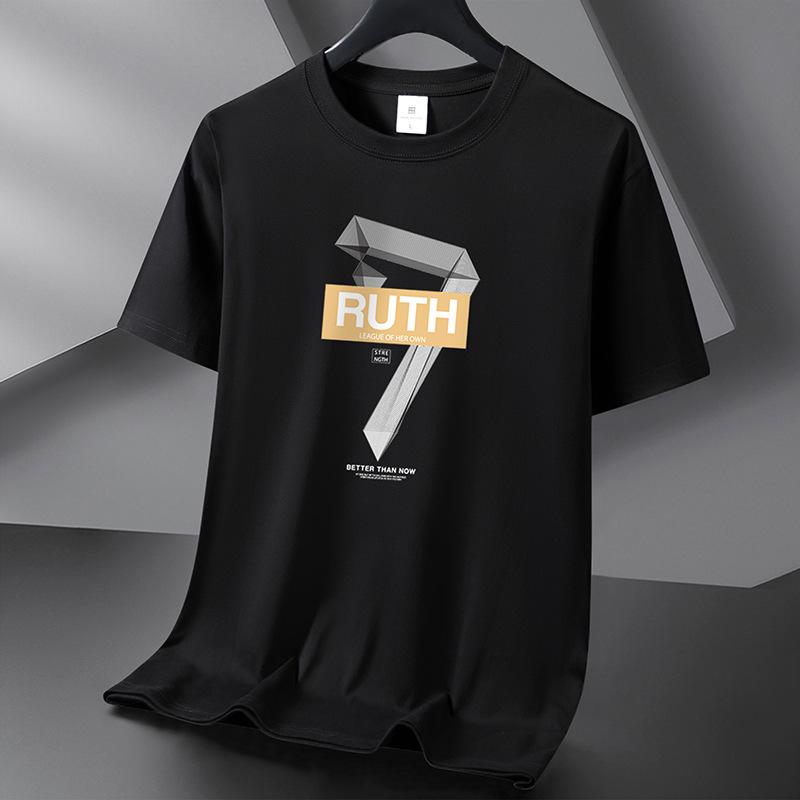 Ruth 10 Colors Pure Cotton Men T-shirt Round Neck Short Sleeve Loose Mans Tee Shirt Large Size S-6XL