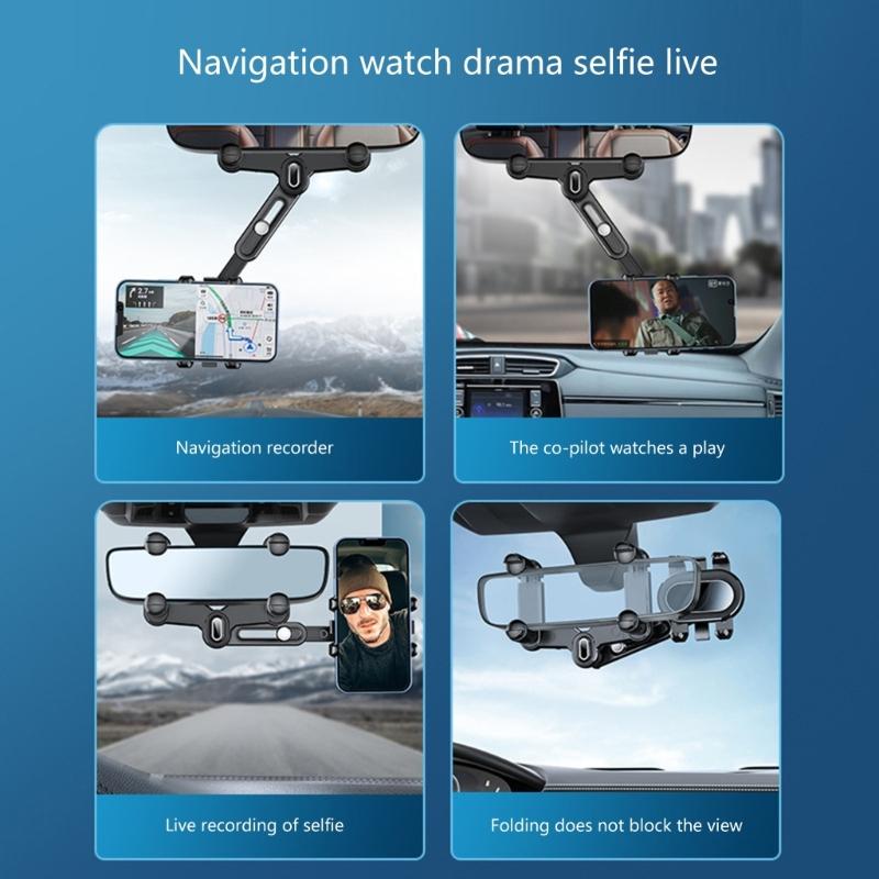 Rear View Glass Phone Holder,Rotatable and Retractable, Universals Mount, Cellphone Car Mount for 4''-7'' Device