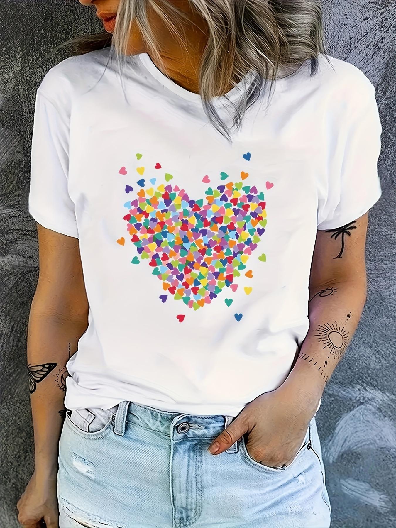 

WomenS ValentineS Day Heart Print TShirt Casual Crew Neck Short Sleeve Summer Short Sleeved Harajuku Streetwear Tees S