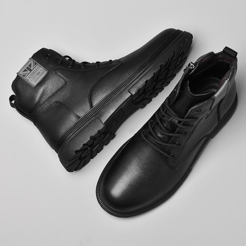 Fashion Genuine Leather Men Winter Shoes High Quality Black Man Motorcycle Boots Luxury Brand Warm Ankle Boot Punk Style Casual Footwear