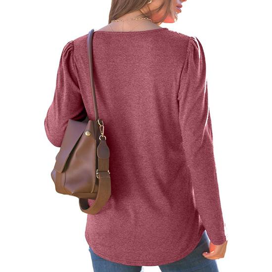 Spring and Autumn Striped Solid Color Round Neck Long Sleeve Casual T-shirt Fashion Women's Top