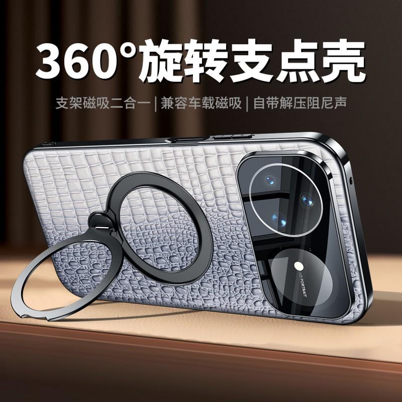 Luxury Genuine Leather Phone Case Nova 16 Pro With Electroplating Finish Full Camera Protection Crocodile Texture Stand