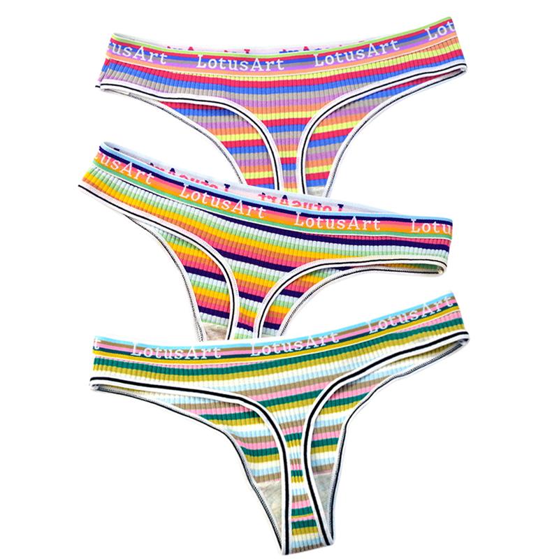 YOUULAR 3 Teile/los Mode Frauen Baumwolle Nahtlose G-string Sexy Bunte Gestreifte Dessous Höschen Thongs Weibliche Unterwäsche Dessous M-XL
