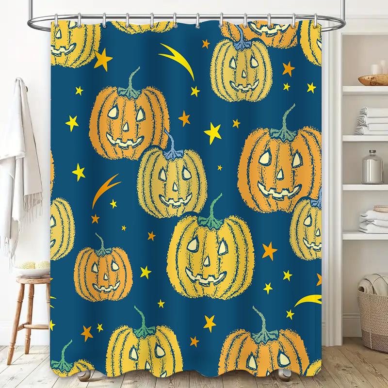Halloween-themed Pumpkin Shower Curtain with Colorful Designs for Bathroom Decoration Waterproof Fabric Material Suitable for Ki