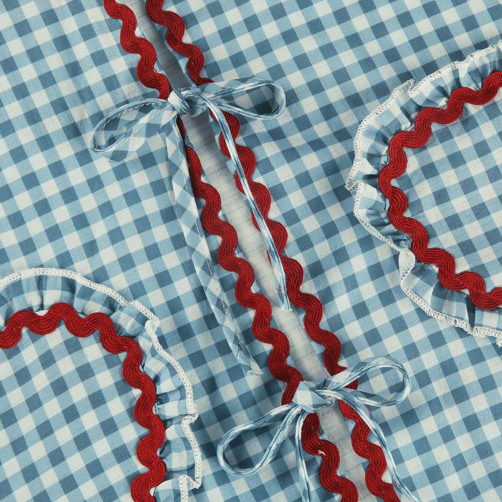 Chemise à carreaux décontractée à manches longues pour femme, haut ample à bretelles et poche en forme de cœur